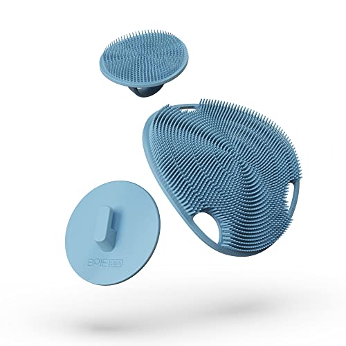 Body Scrubber Bundle | Flat & Face Scrubber, Bathroom Hook - Blue