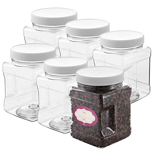 Storage Jars | Clear Plastic, 6 Pack, 32 oz, Airtight Lids