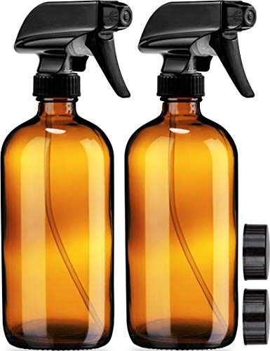 Glass Spray Bottles | 2 Pack, 16oz, Refillable, Fine Mist and Stream Nozzle