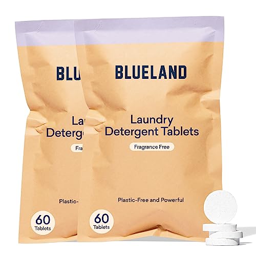 BLUELAND Laundry Tablet Refill 2 Pack, 120 Tablets, Plastic-Free Alternative to Sheets Pods and Liquids - Natural, Gentle, Plant Based, Eco Friendly Laundry Detergent - 120 Loads