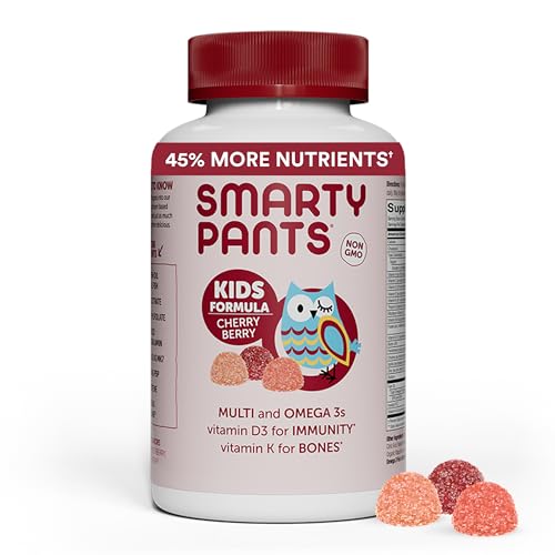 SmartyPants Kids Multivitamin Gummies: Omega 3 Fish Oil (EPA/DHA), Vitamin D3, C, Vitamin B12, B6, Vitamin A, K & Zinc for Immune Support, Grape, Cherry & Berry Flavors, 120 Count (30 Day Supply)