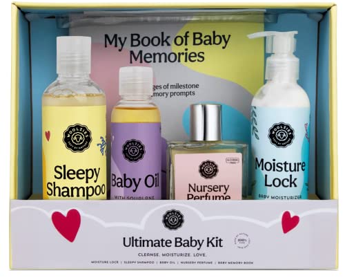 Newborn Baby Gift Set | All-Natural Moisturizer, Head to Toe Wash, Baby Oil, & Memory Book