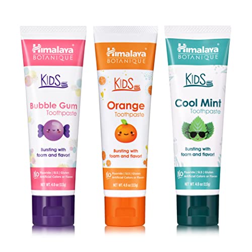 Kids Toothpaste | Herbal, Cool Mint, Bubble Gum & Orange Flavor, 4 oz, Variety 3 Pack