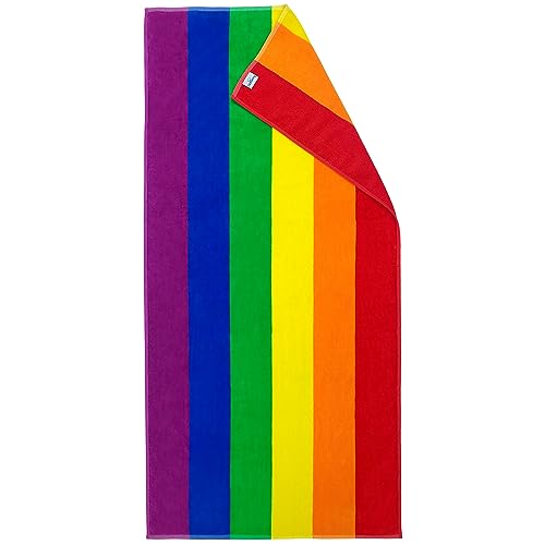 Beach Towel | 30 x 60 inches, 100% Cotton, Absorbent, Reversible Rainbow