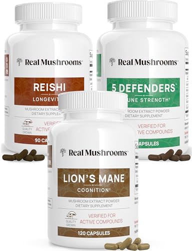 Mushroom Supplement Capsules | 120ct Lions Mane, 90ct Reishi, 90ct 5 Defenders