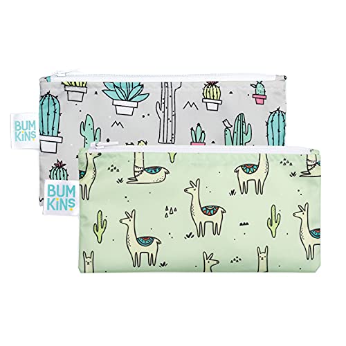 Reusable Snack Bags | Washable Fabric, Waterproof, 2-Pack - Green Cactus & Llama