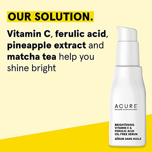 Acure Brightening Starter Kit - Cleansing Gel, Facial Scrub, Day Cream, and Vitamin C & Ferulic Acid Serum - All Skin Types - Softens, Detoxifies and Cleanses For Natural Glowing Skin