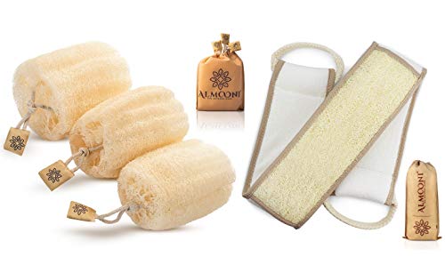 Loofah Sponge & Back Scrubber Bundle | Exfoliating, Natural Egyptian, Smooth Skin