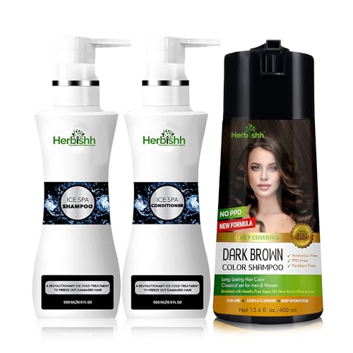 Hair Color Shampoo | Dark Brown, 400 ML + Ice Spa Shampoo & Conditioner Set