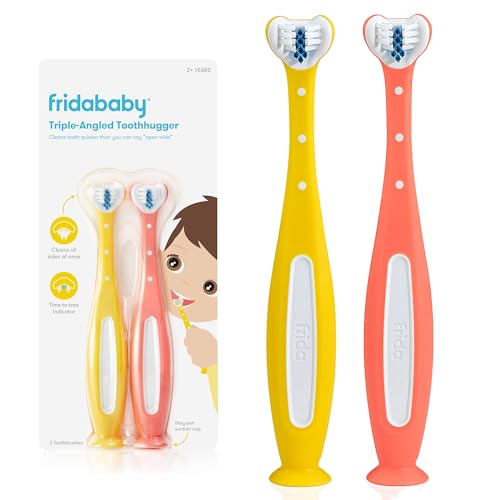 Toddler Toothbrush | Cleans All Sides at Once, 2 Pack (Yellow + Pink)