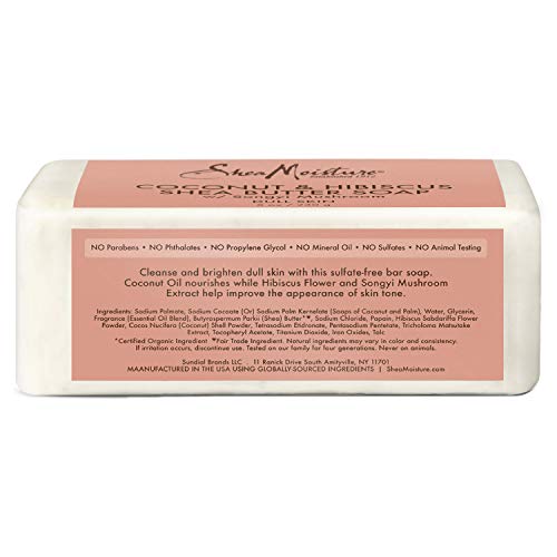 Sheamoisture Bar Soap for Dull, Dry Skin Coconut and Hibiscus Sulfate Free Soap Bar 8 oz