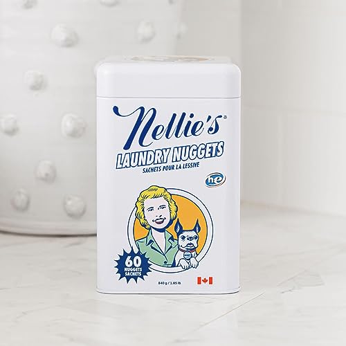 Nellie's Laundry Nuggets - 60 Loads - Dissolvable Concentrated Detergent Pods - Plant-Based Formula - Effective & Gentle Cleaning - Eco-Friendly Power for Fresh Clothes