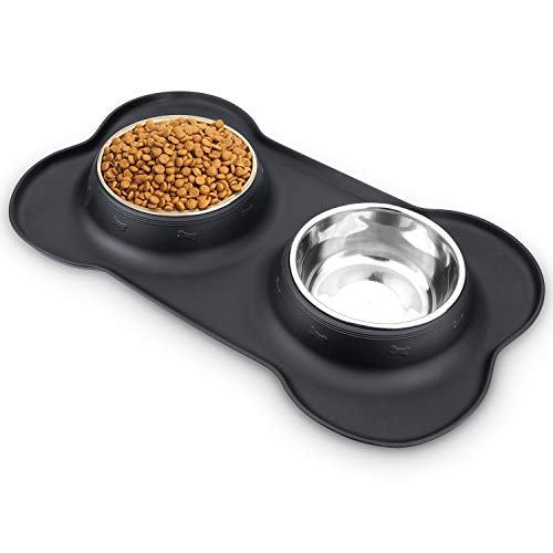 Pet Bowl | Stainless Steel, No-Spill, Non-Skid, 12 oz, Black