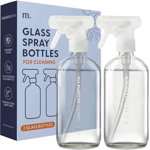 Glass Spray Bottle Set | 16.9 fl oz, Clear, 2 Pack with 16 Labels