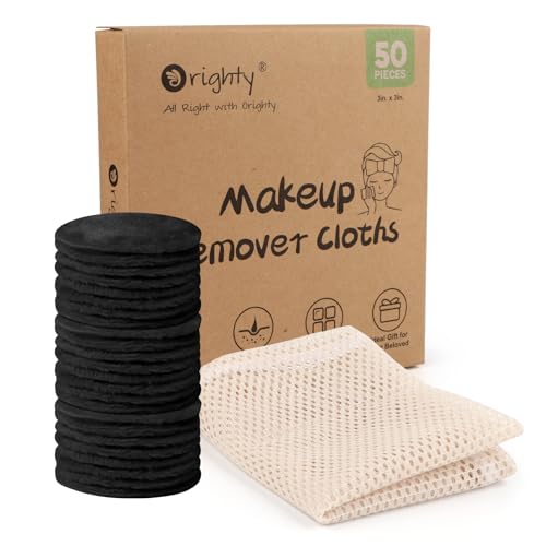 Makeup Remover Pads | 50 Count, Reusable, Includes Laundry Bag, Black