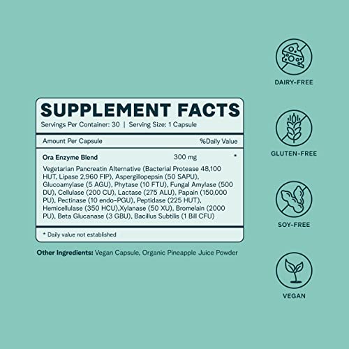 Multi-Enzyme Supplement | Vegan, Gluten Free, 30 Capsules for Digestion Support