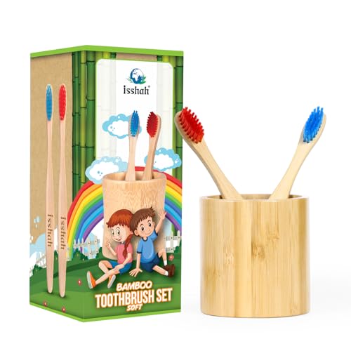 Kids Toothbrush | Bamboo, Plant-Based Bristles, 2 Count with Cups