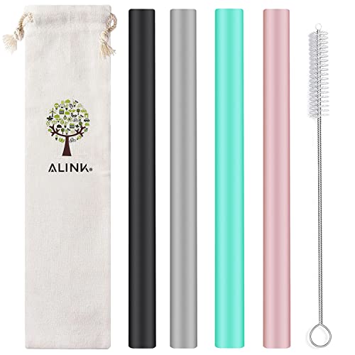 Reusable Silicone Boba Straws | Extra Large, Pack of 4 with Cleaning Brush and Case