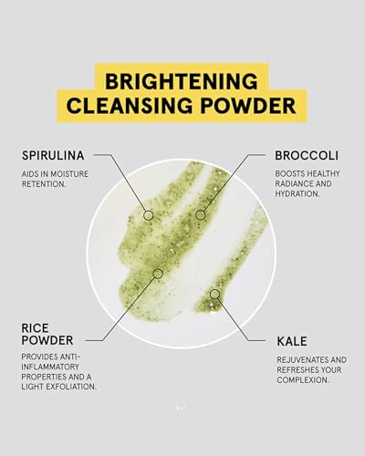 Acure Brightening Cleansing Powder - Concentrated Cleanser, Moisture Retention & Refining Skin’s Texture - Water-Activated Cleanser with Rice Powder, Broccoli, Kale & Spirulina - Net Wt. 1 oz