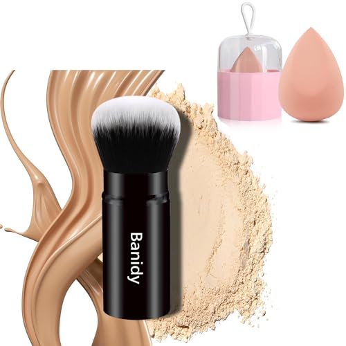 Makeup Brush Set | Retractable Face Brushes, Blender Sponge w Holder.