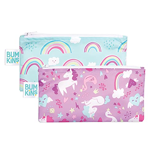 Reusable Snack Bags | Washable Fabric, Waterproof, 2 Pack - Unicorns & Rainbows