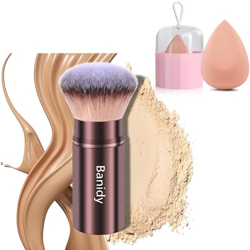 Makeup Brush Set | Retractable Face Brushes Blender Sponge with Holder.