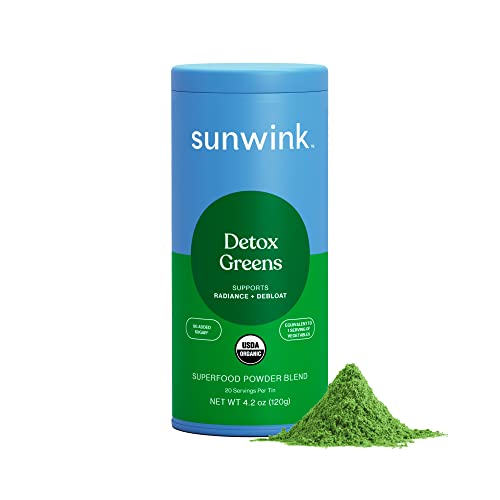 Sunwink Detox Powdered Greens - Organic Greens SuperFood Powder for Debloat - Super Greens Powder w/Celery, Dandelion, Spirulina - Daily Greens Powder for Gentle Detox - 4.2 oz (20 Servings)