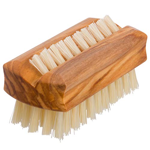 Nail Brush | Natural Pig Bristle, Waxed Olive Wood Handle, 2-1/4 Inches