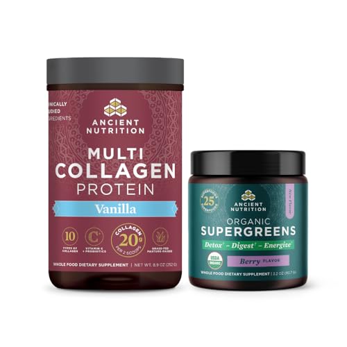 Multi Collagen Protein Powder | Vanilla Flavor, 24 Servings, Plus Organic Supergreens, Berry Flavor