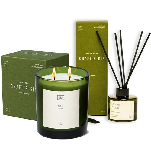 Candle Set | Amber Moss, Natural Soy, Includes Reed Diffuser