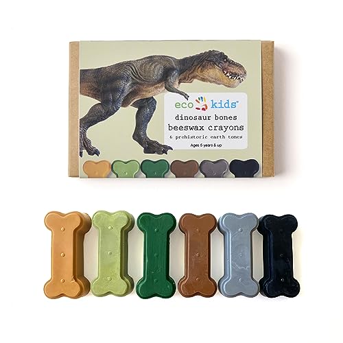 Eco-Kids Beeswax & Soy-Wax Dinosaur Bone Crayons (6-Pack) - Assorted Earth Tone Food-Grade Colors – Coloring, Drawing, Creative Play - Durable & Long Lasting - Safe & Non-Toxic - Made in USA – Ages 5+