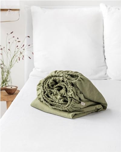 Fitted Sheet | Queen Size, Sage Color, Linen-Cotton Blend, Breathable and Soft