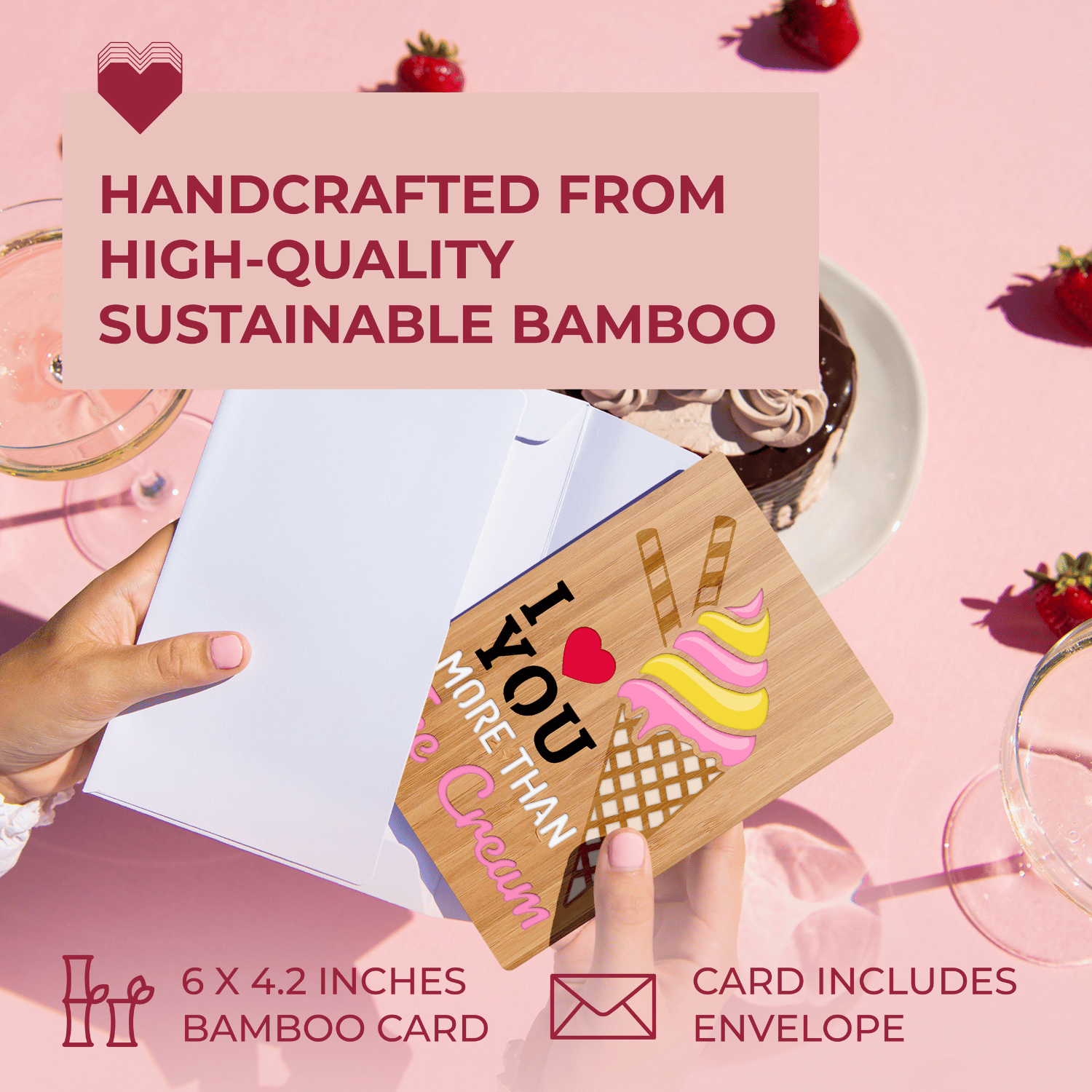 Handcrafted Bamboo Anniversary Cards - Ice Cream