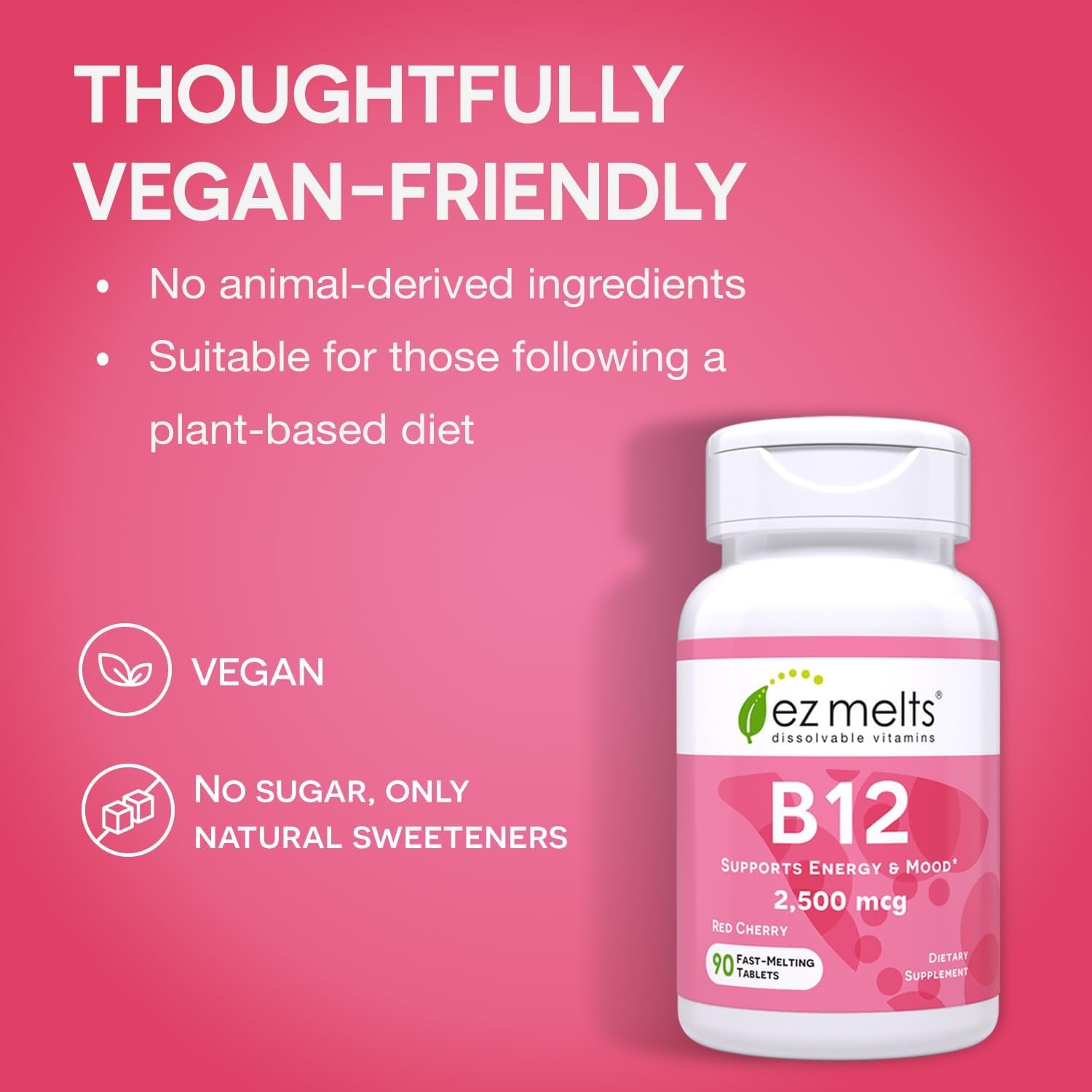 B12 Sublingual Vitamin 2,500 Mcg, Methylcobalamin, Sugar-Free, 3-Month Supply