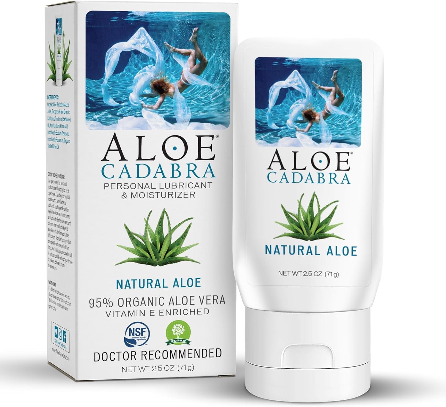 Natural Water Based Personal Lubricant and Vaginal Moisturizer, Organic Aloe Lube for Men, Women and Couples, Non-Staining, Ph Balanced (Unscented 2.5 Ounces, 1 Pack)