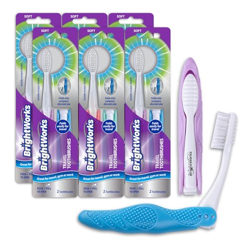 Toothbrush | Portable Travel Design, 12 Total (6 Sets of 2), Built-in Cover