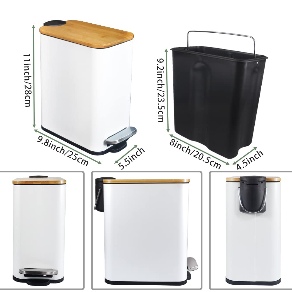 Trash Can | Bamboo Lid, Soft Close & Foot Pedal, 1.3 Gal/5L