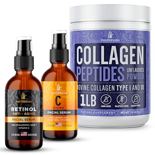 Face Serum Bundle | Vitamin C, Retinol, Collagen Peptides, 2 oz Each