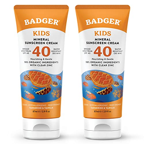 Kids Sunscreen Cream | SPF 40, Organic, Water Resistant, 2.9 fl oz (2 Pack)