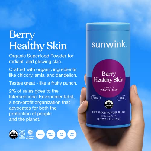 Sunwink Berry Healthy Skin Superfood Powder | Superfood Drink Mix for Radiance Glow & Hydration | Superfood Hydration Powder with Acai, Goji Berry, Amla, Raspberry, & Pineapple | 4.2 oz, 20 Servings