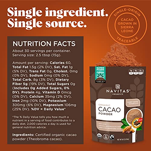 Cacao Powder | Organic, Non-GMO, Fair Trade, 16 oz. Pack of 2