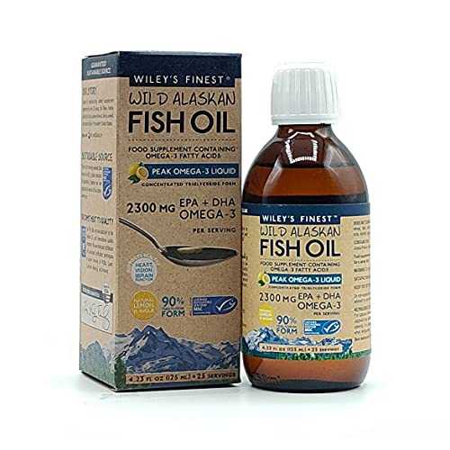 Wiley's Finest Peak Omega-3 Liquid 2150mg EPA + DHA Omega-3 Natural Wild Alaskan Fish Oil Food Supplement 25 Servings