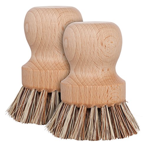 Pot Brush Set | Natural Fiber Bristles, Untreated Beechwood Handle, 2 Pack