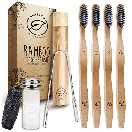 Dental Care Kit | Bamboo Toothbrush, Travel Case, Dental Floss, Tongue Scraper