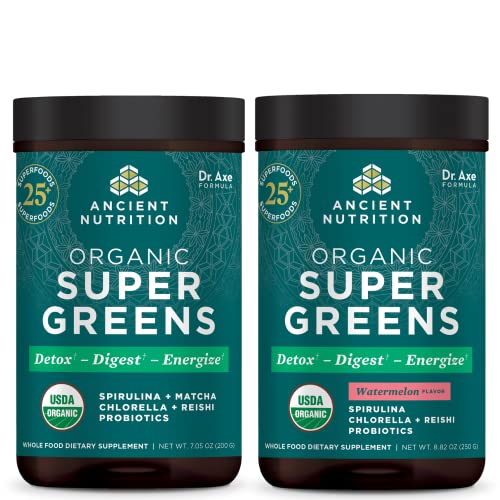 Supergreens Powder | Organic, Greens Flavor, 25 Servings, Watermelon Flavor, 25 Servings