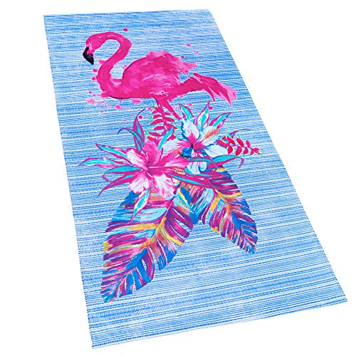 Beach Towel | 30 x 60 inches, 100% Cotton, Pink Flamingo Design