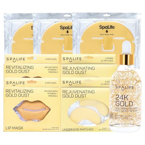 Skin Care Set | Hydrating Face Masks, Collagen Serum, Undereye & Lip Masks - 8 Piece Bundle