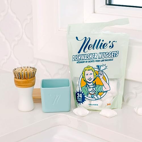 Nellie's Dishwasher Nuggets - Dishwasher Detergent Pods - Plant-Based, Residue-Free, Septic Safe, and Phosphate-Free (24 Pack)