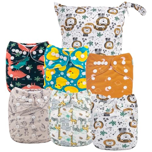 Cloth Diaper Covers | 6 Pack, Washable, Includes Wet Dry Bag