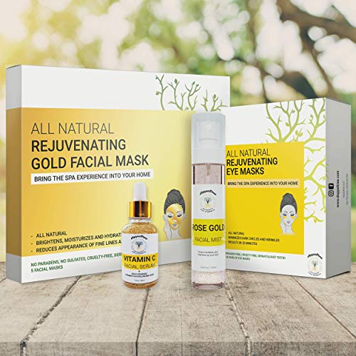 Facial Care Bundle | Gold Mask, Vitamin C Serum, Rosewater Spray, Under Eye Mask